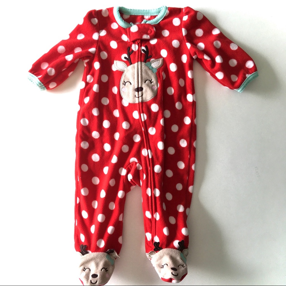 SALE! - Carter’s Long-Sleeved Christmas 1-Piece Fleece Footie PJs - Reindeer